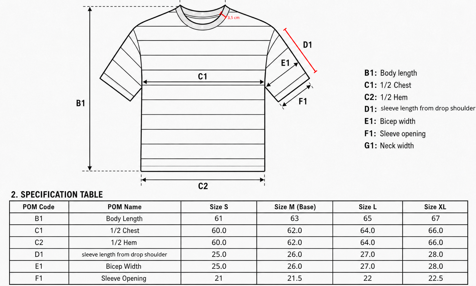 Guía de tallas de Infinity Tee y Stripe Tee